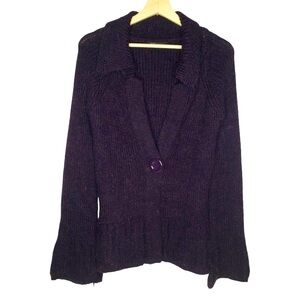 BCBGMaxazria Alpaca Blend Cardigan Women's Ribbed Chunky Button Flare Sleeve M